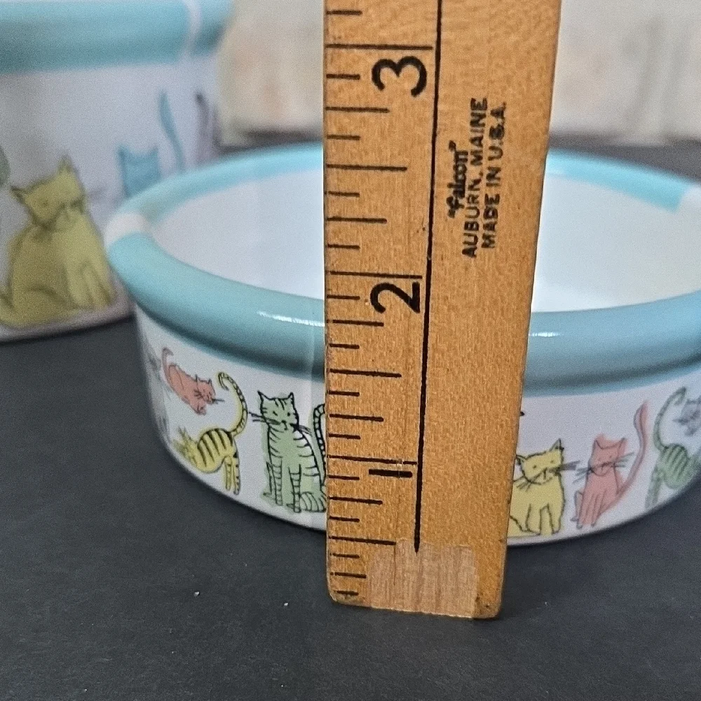Stoneware Ceramic Cat Print Water and Food Bowl Dishes - NEW